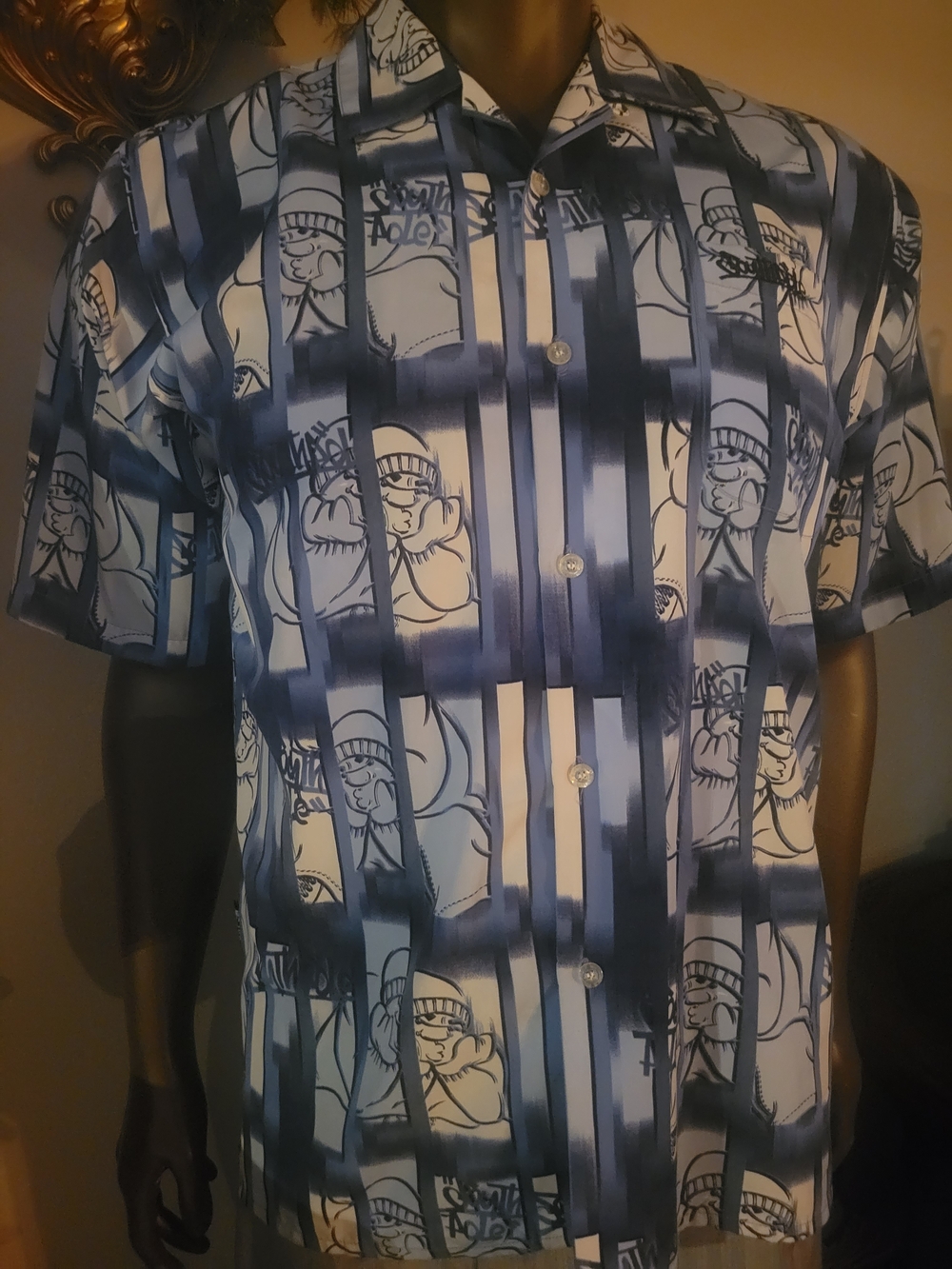 SouthPole Men's Short-Sleeve Blue Graphic Button-Up Shirt